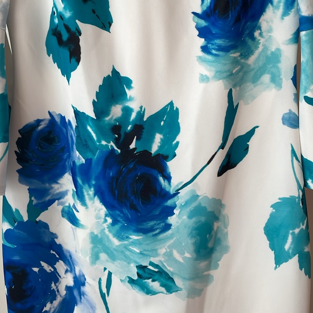Calvin Klein Blue & White Floral Sheath Dress Size 8 - Picture 3 of 8